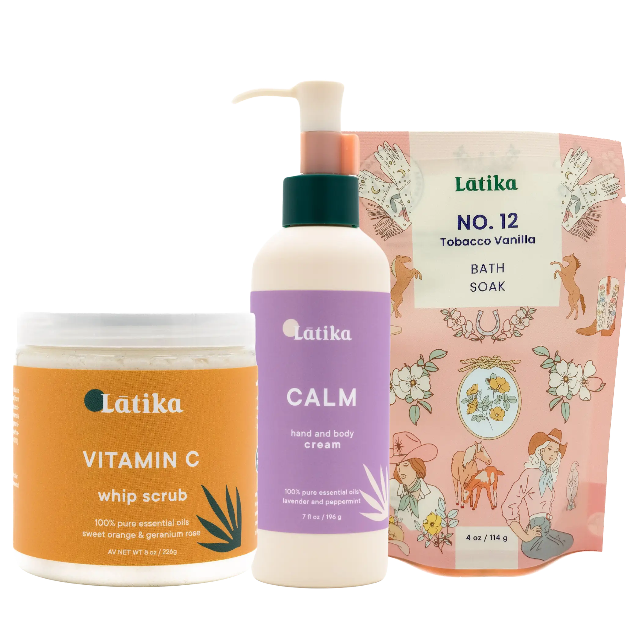 Three Latika skincare products on a white background