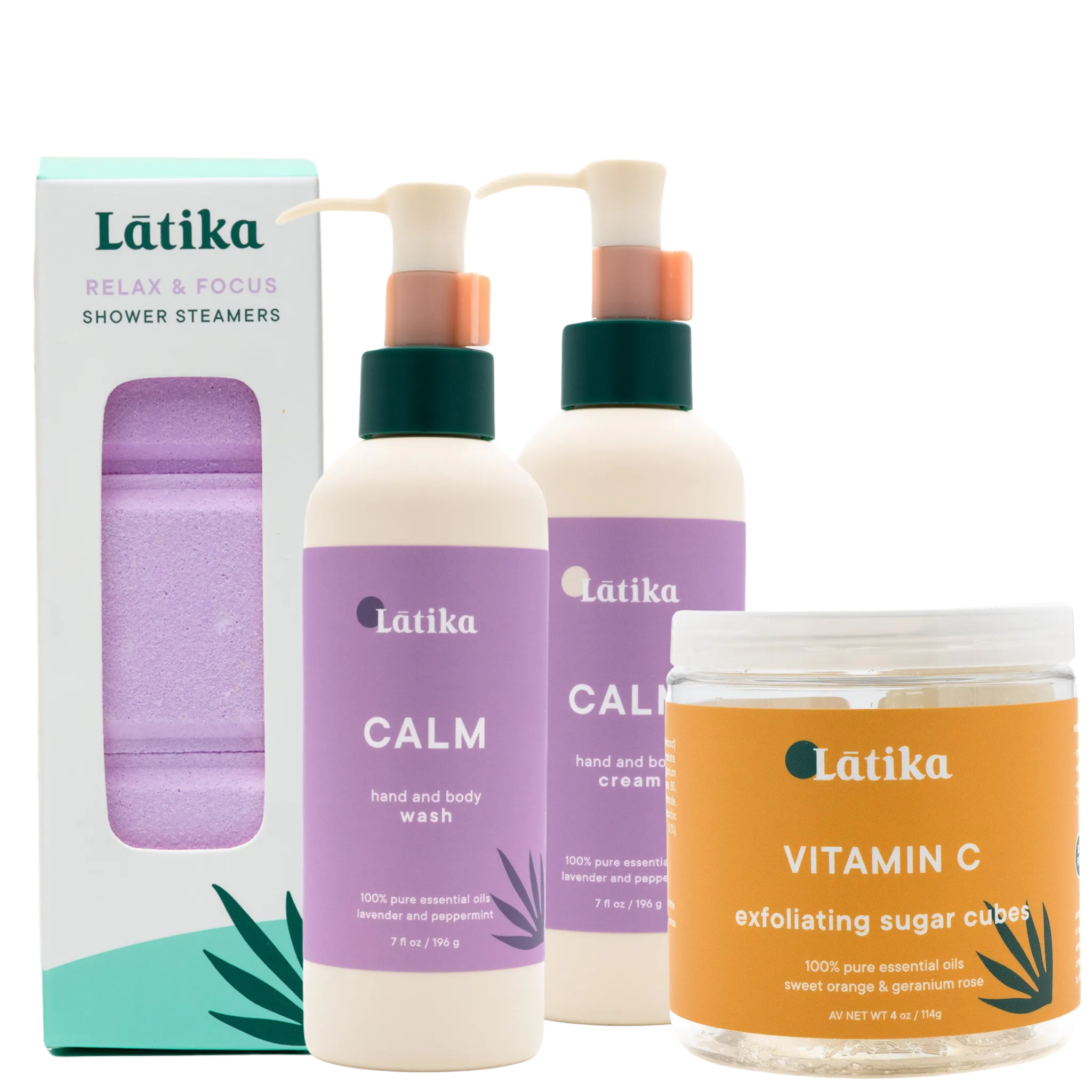 Latika skincare products including bottles and a jar on a white background