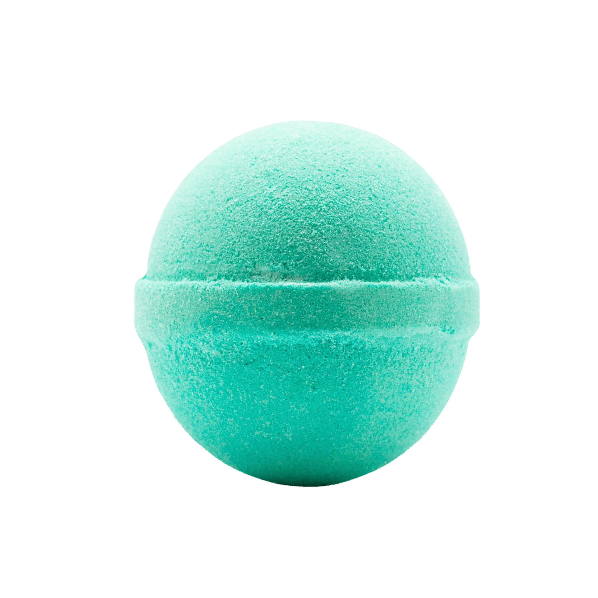 A turquoise bath bomb designed to provide a moisturizing and mess-free bath experience