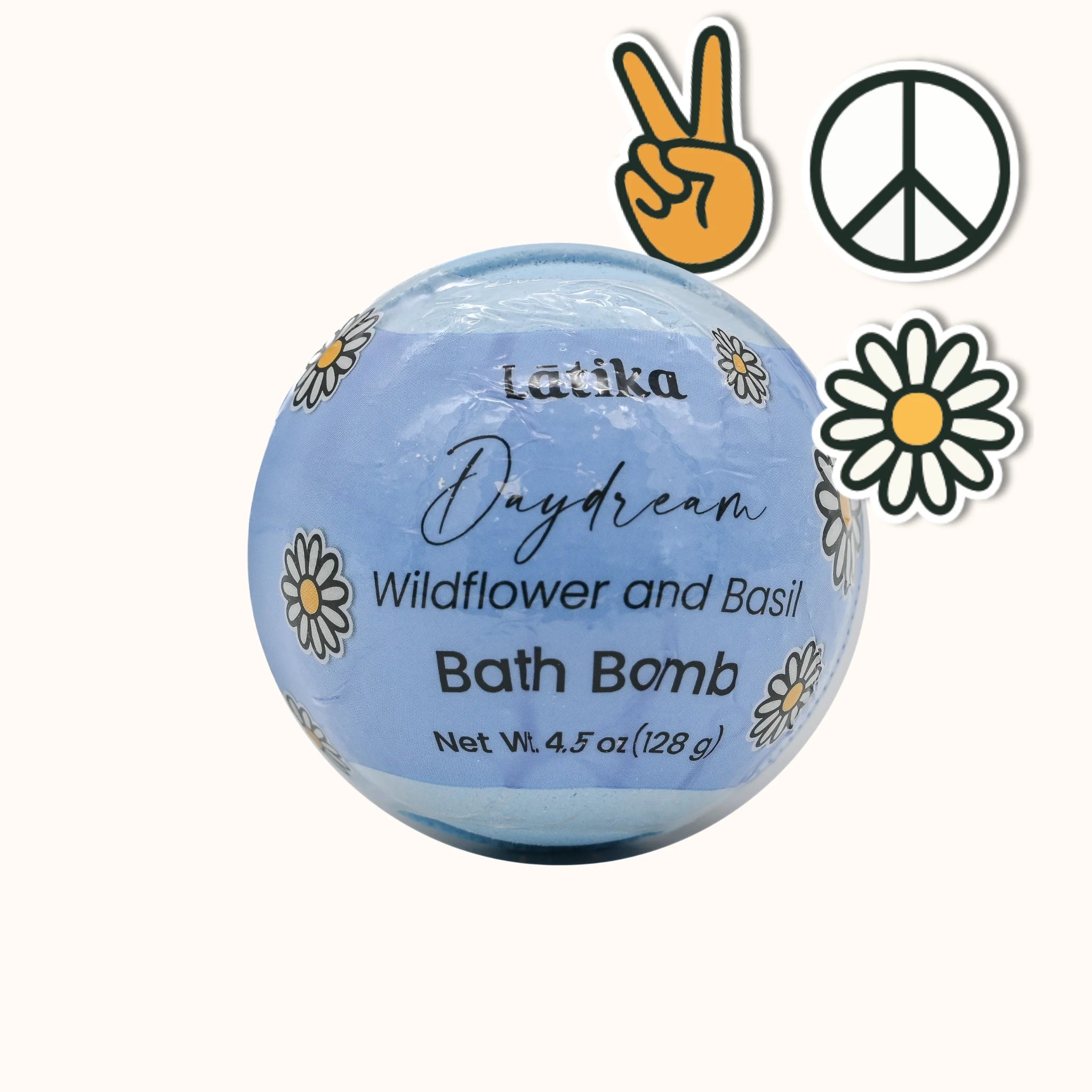 Blue bath bomb labeled &