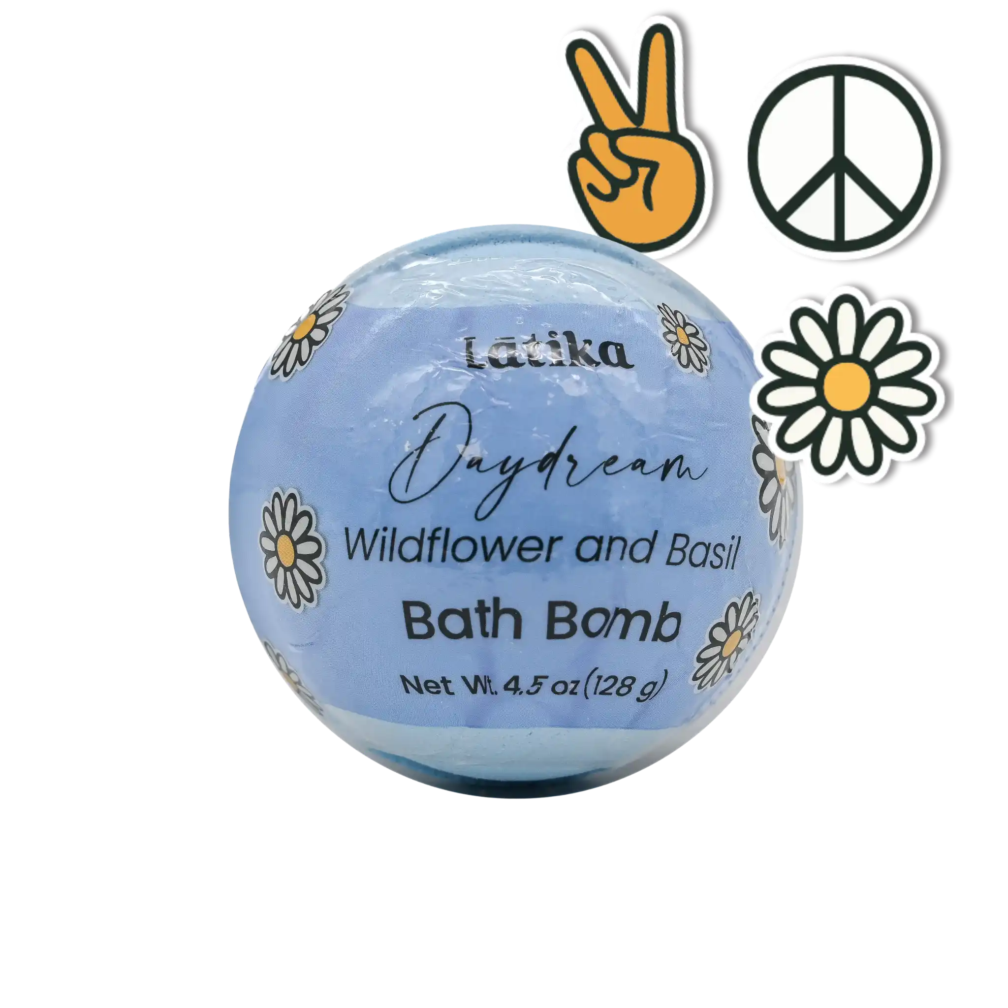 Blue bath bomb labeled &