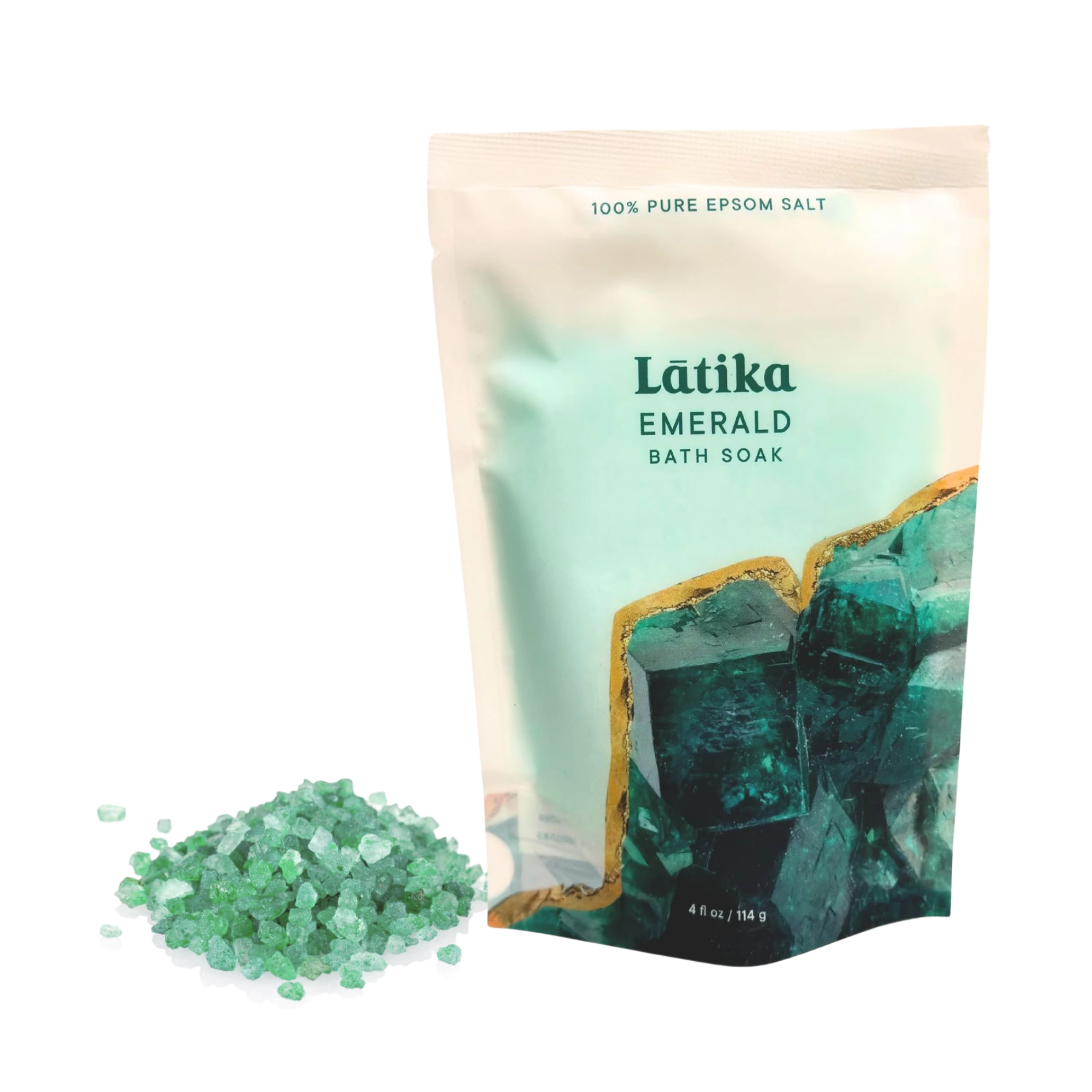 Emerald Geode Crystal Mineral Bath Soak with fresh green scent in vibrant emerald mineral color by Latika Beauty