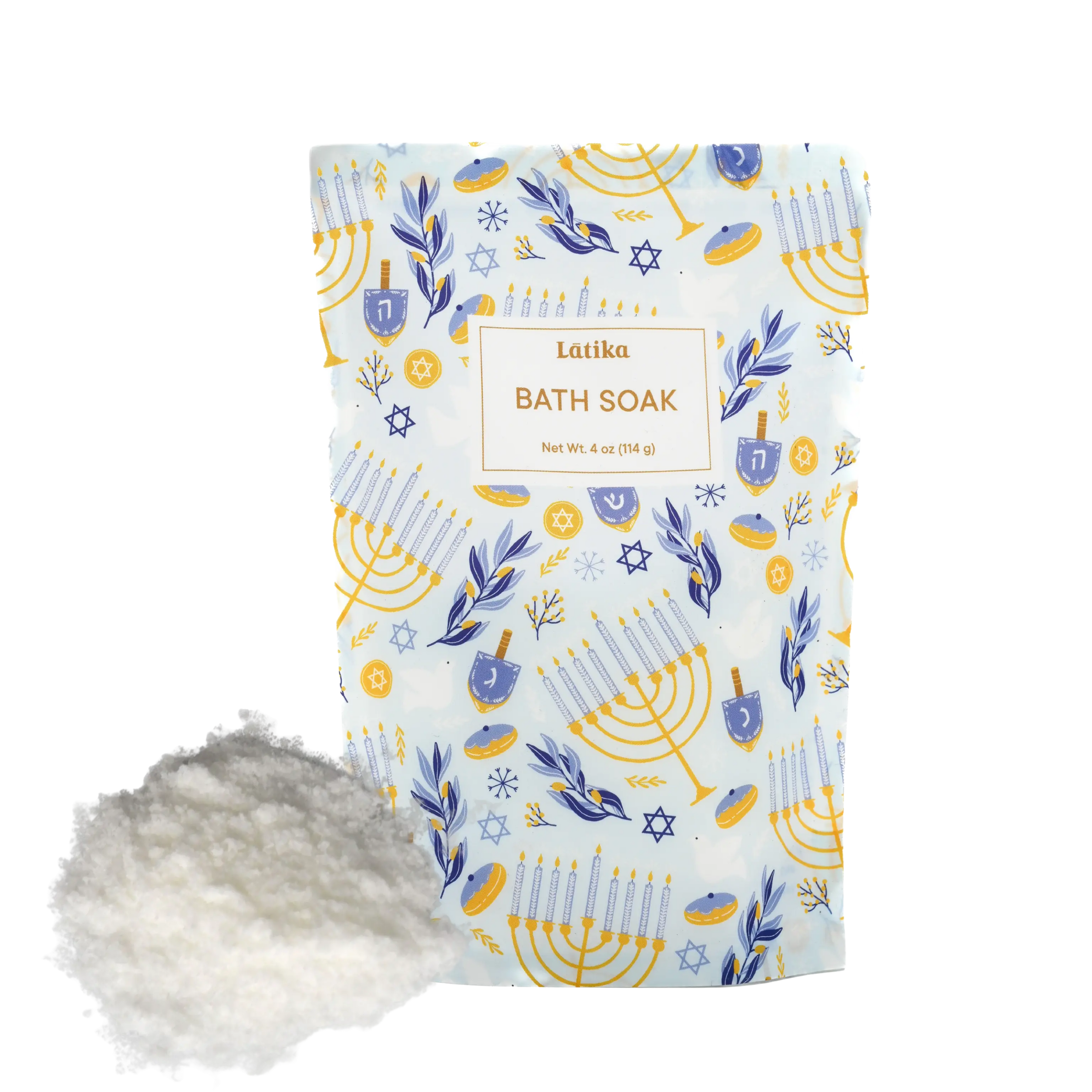 Bath soak packaging with Menorah design, for ahanukkah gift and a soothing soak