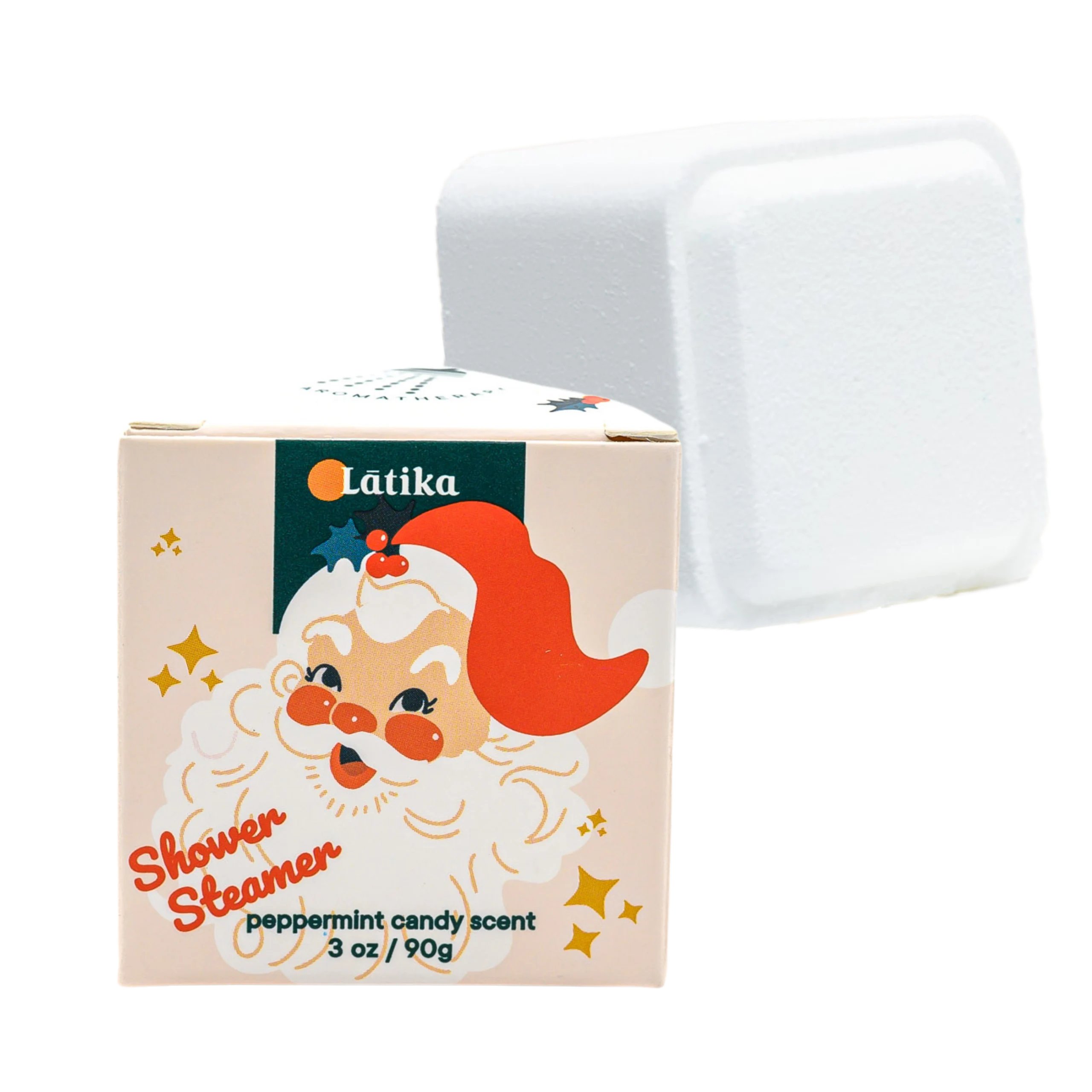 Latika shower steamer with packaging featuring a cartoon character on a white background