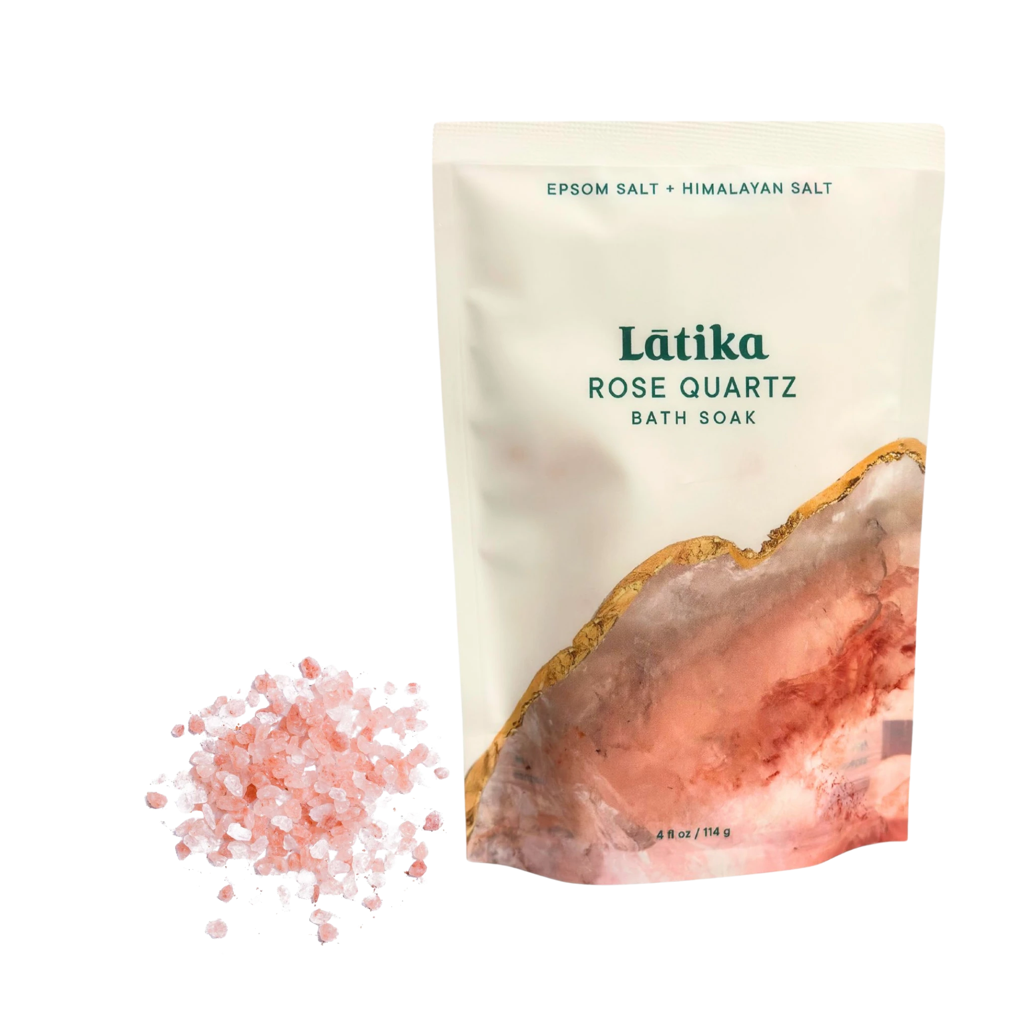 Rose Quartz Geode Crystal Mineral Bath Soak with soft floral scent and Himalayan salt in pink mineral color by Latika Beauty