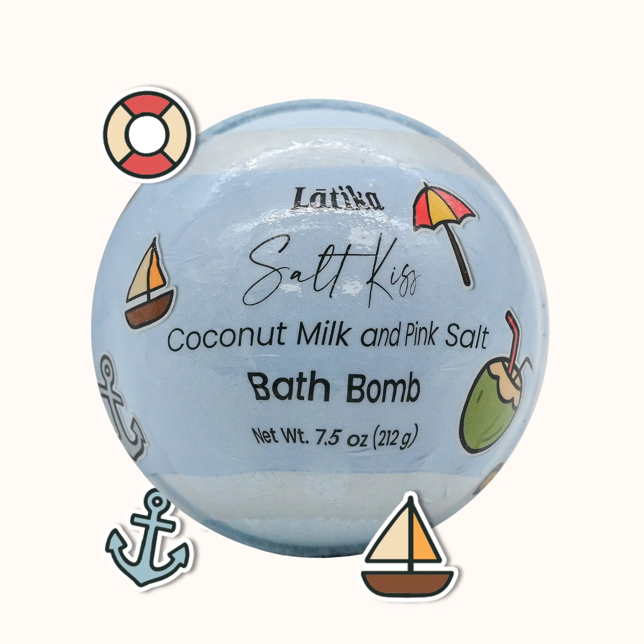 Bath bomb with decorative elements on a white background