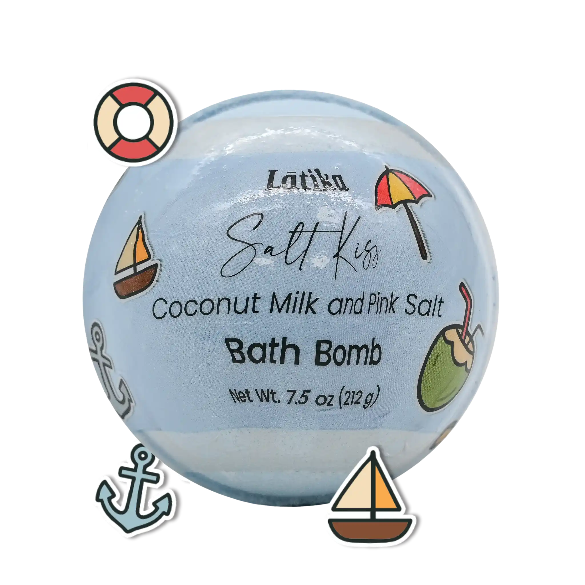 Bath bomb with decorative elements on a white background