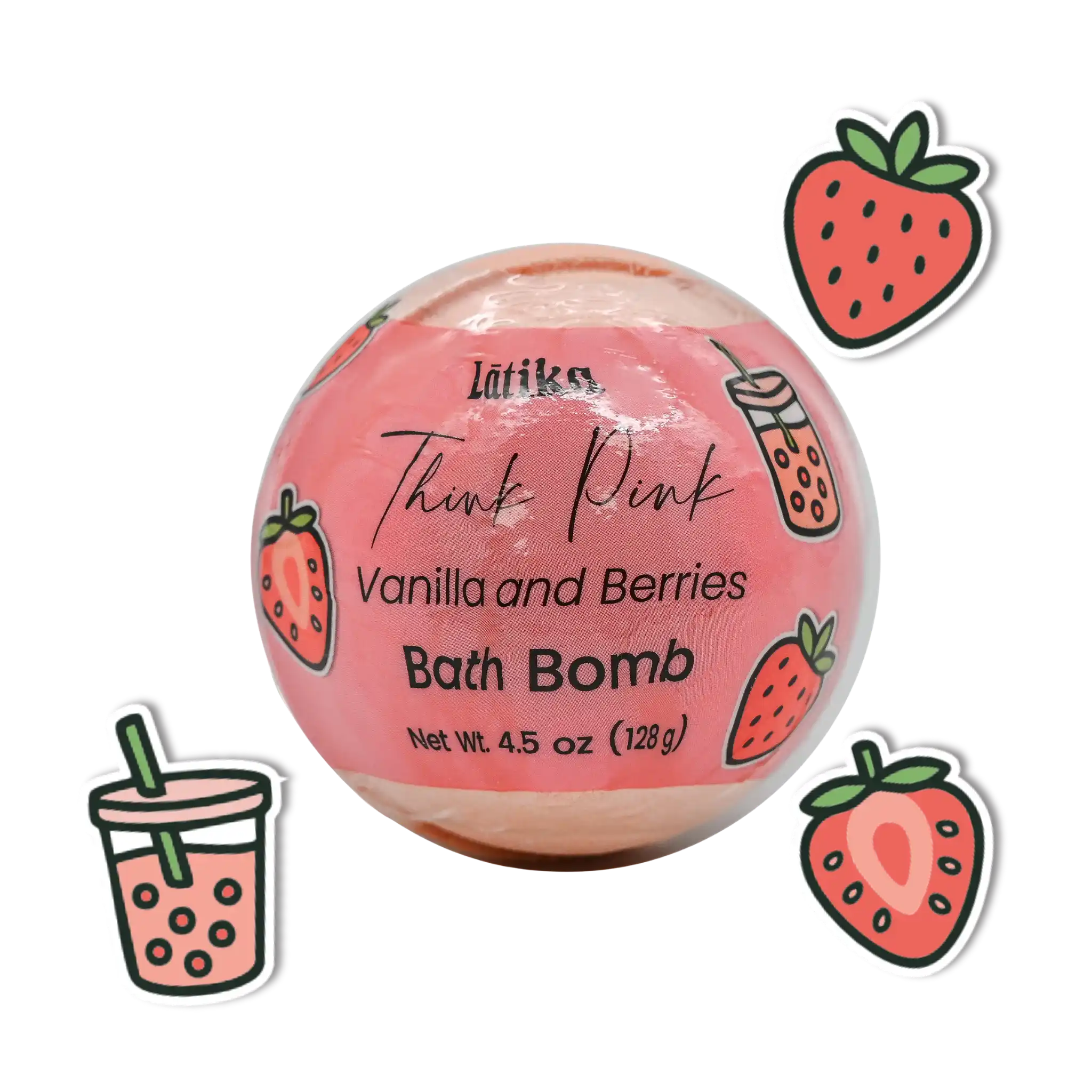 Pink bath bomb labeled &