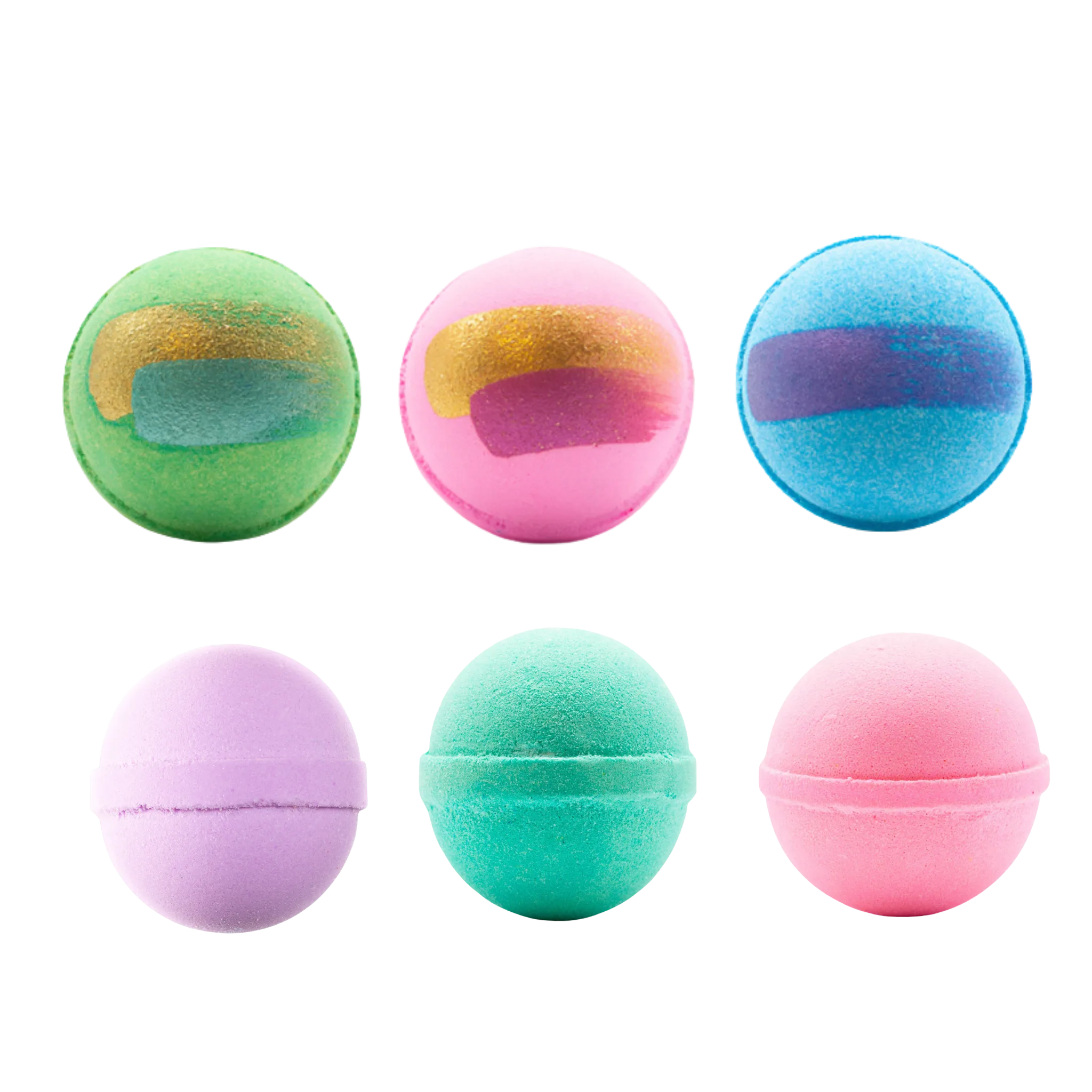 Set of colorful bath bombs some painted gold