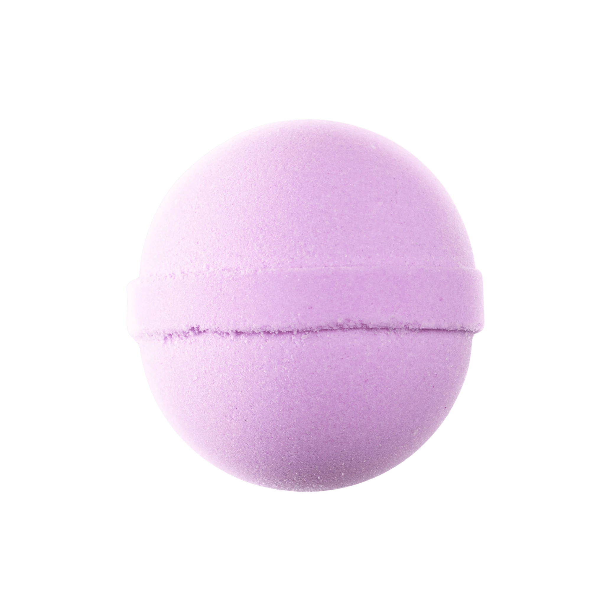 Purple bath bomb made with bath oils and leaves no mess in tub