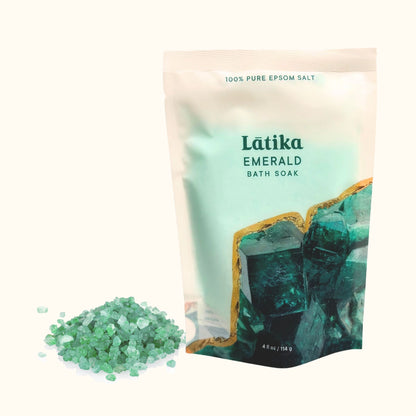 Emerald Geode Crystal Mineral Bath Soak with fresh green scent in vibrant emerald mineral color by Latika Beauty