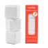Three white shower steamers with a red &