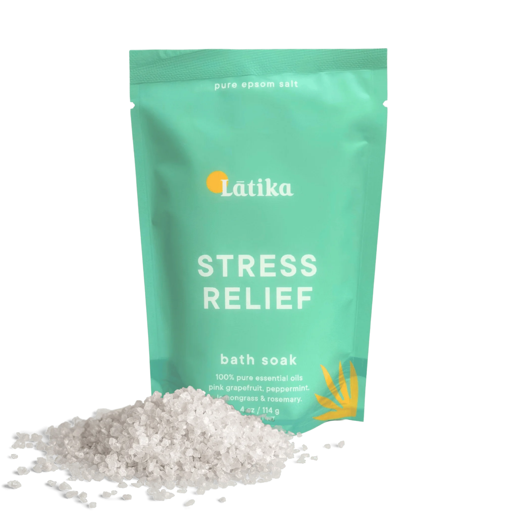 A package of Latika brand Epsom salt bath soak with the label &