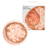 A bath bomb featuring a rose quartz color scheme, accompanied by a bath bomb itself with visible glittery inclusions. rose quartz geode crystal inspired bath bomb for a scented soak.