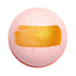 Pink bath bomb with a gold stripe on a white background