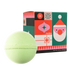 Green bath bomb with a colorful box featuring a Santa Claus design on a white background