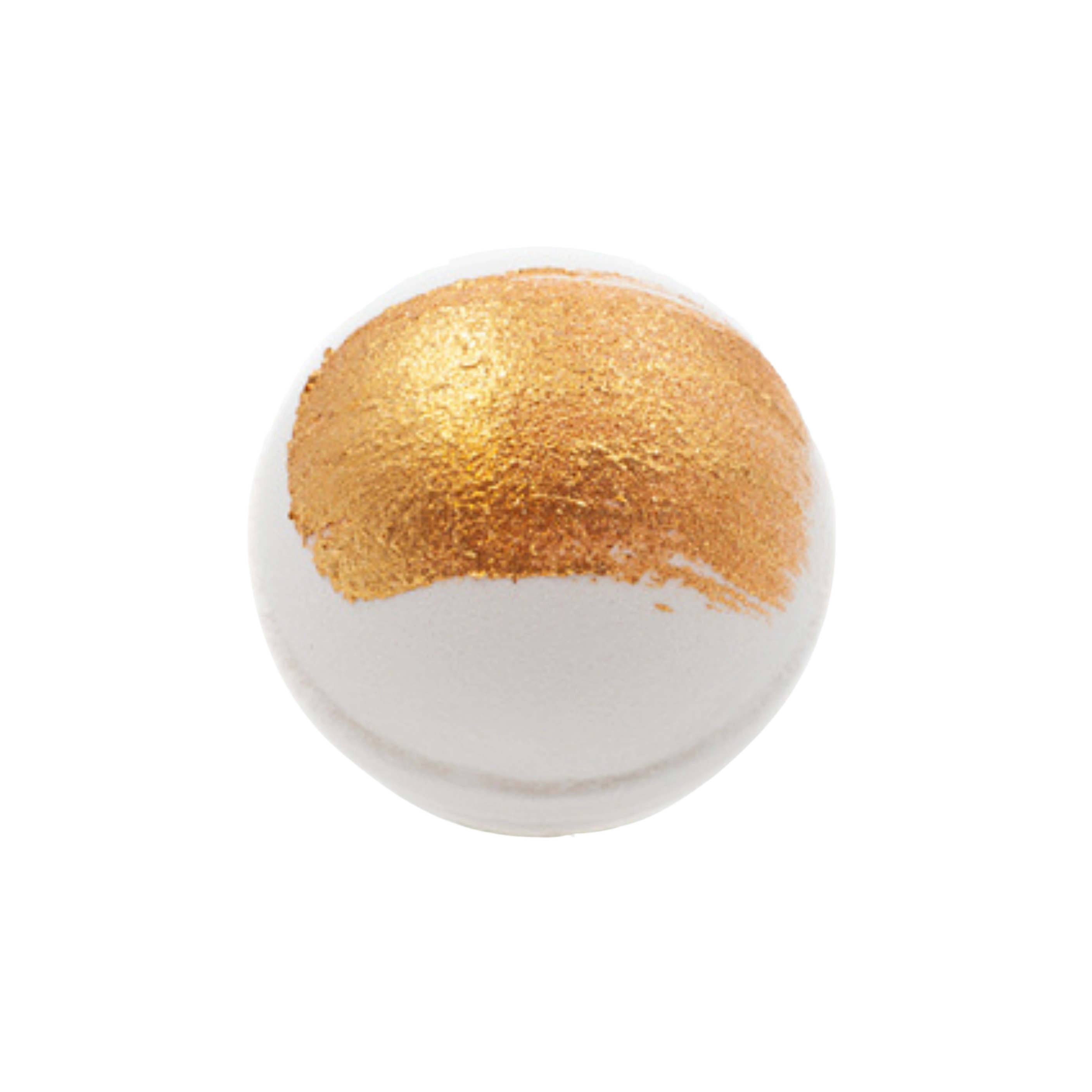 Bath bomb with gold top on a white background