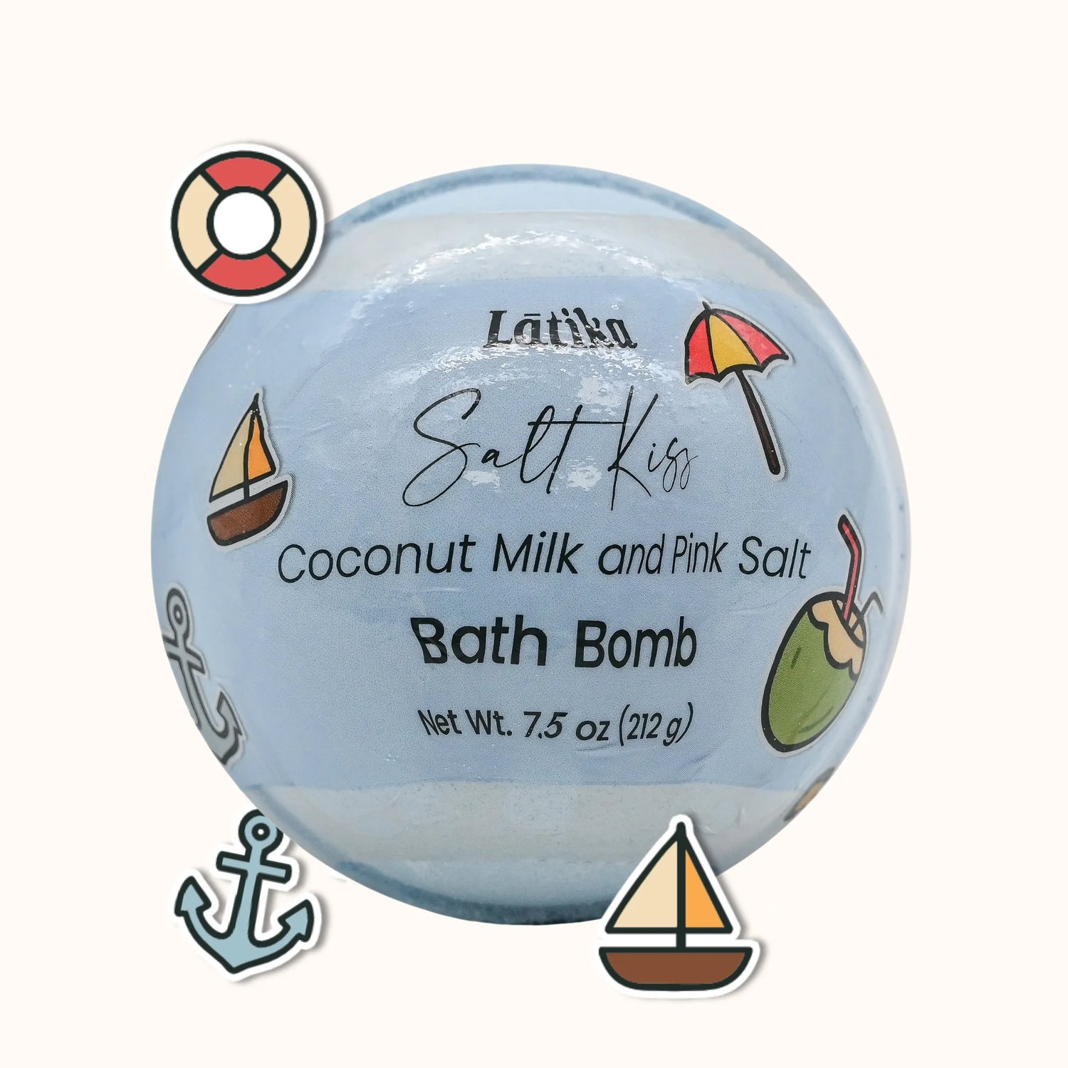 Bath bomb with decorative elements on a white background