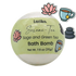 Sage and Green Tea bath bomb with Latika branding on a white background