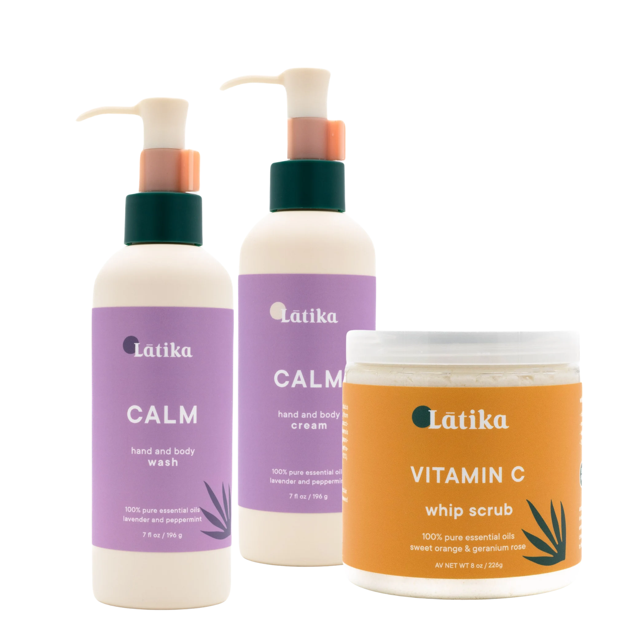 Three Latika skincare products on a white background