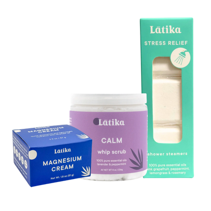 latika sleep ritual products including shower steamer box, whip  scrub jar and a cream jar in its box