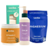 Collection of Latika skincare and wellness products including a scrub, cream, and bath soak on a white background.