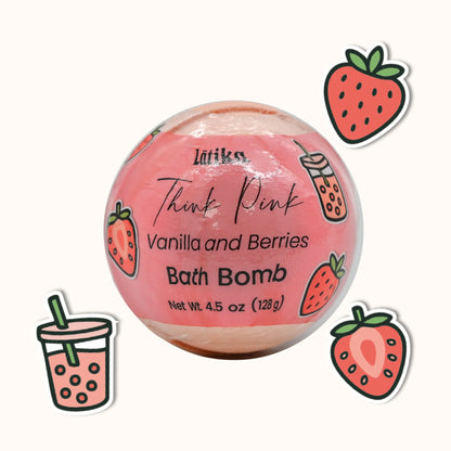 Pink bath bomb labeled &