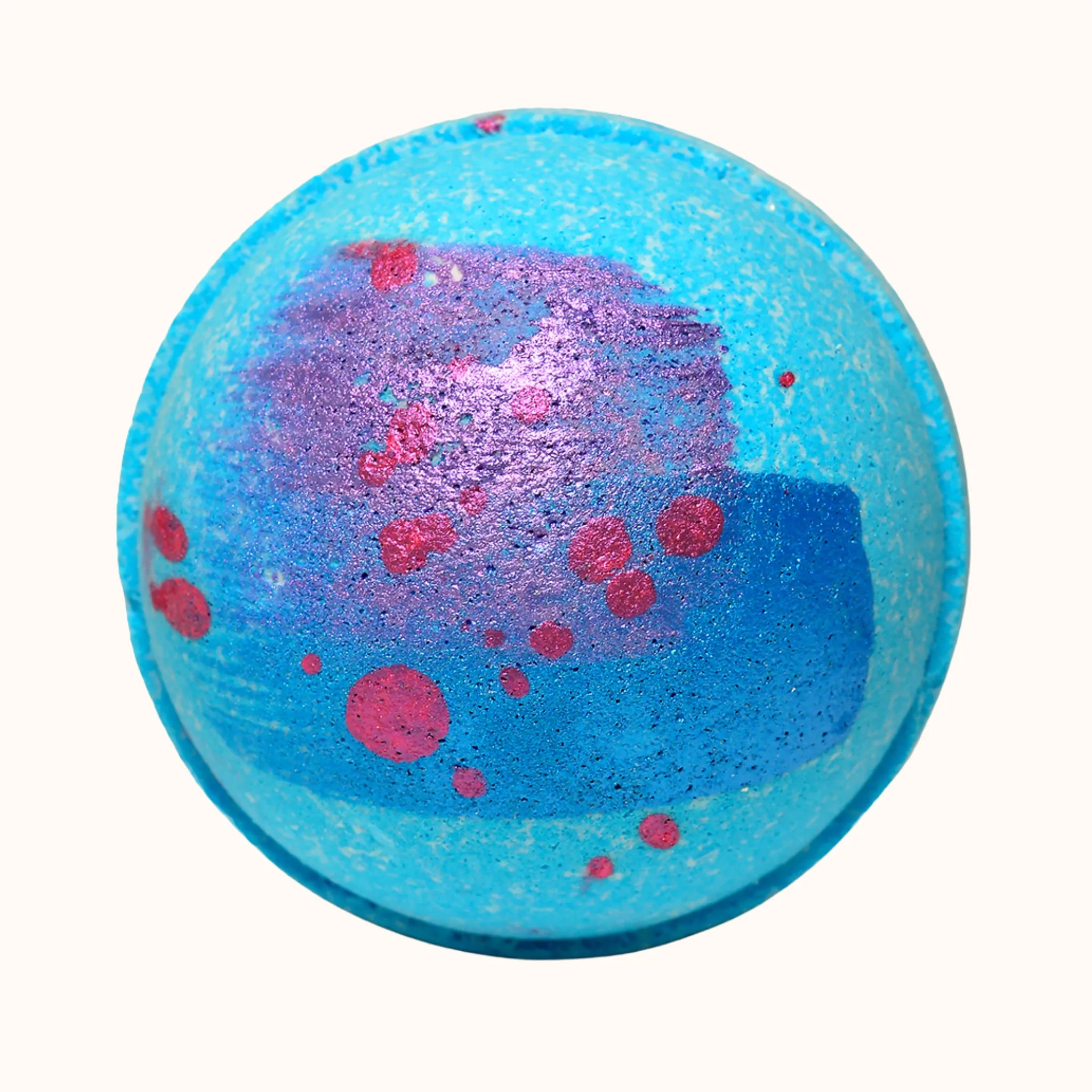 Blue bath bomb with pink specks with a cotton candy scent